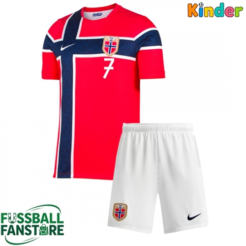 Norwegen Alexander Sorloth #7 Replik Heimtrikot Kinder WM 2026 Kurzarm (+ Kurze Hosen)